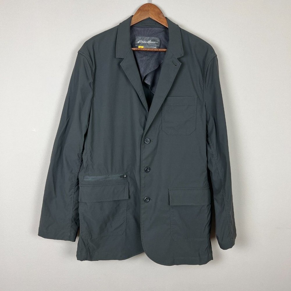 Eddie Bauer Travex Blazer Mens 44 Gray 3-Button Sport Coat Nylon Stretch Travel‎